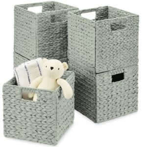 Set of 5 Collapsible Hyacinth Storage Baskets w/ Inserts - 10.5x10.5in