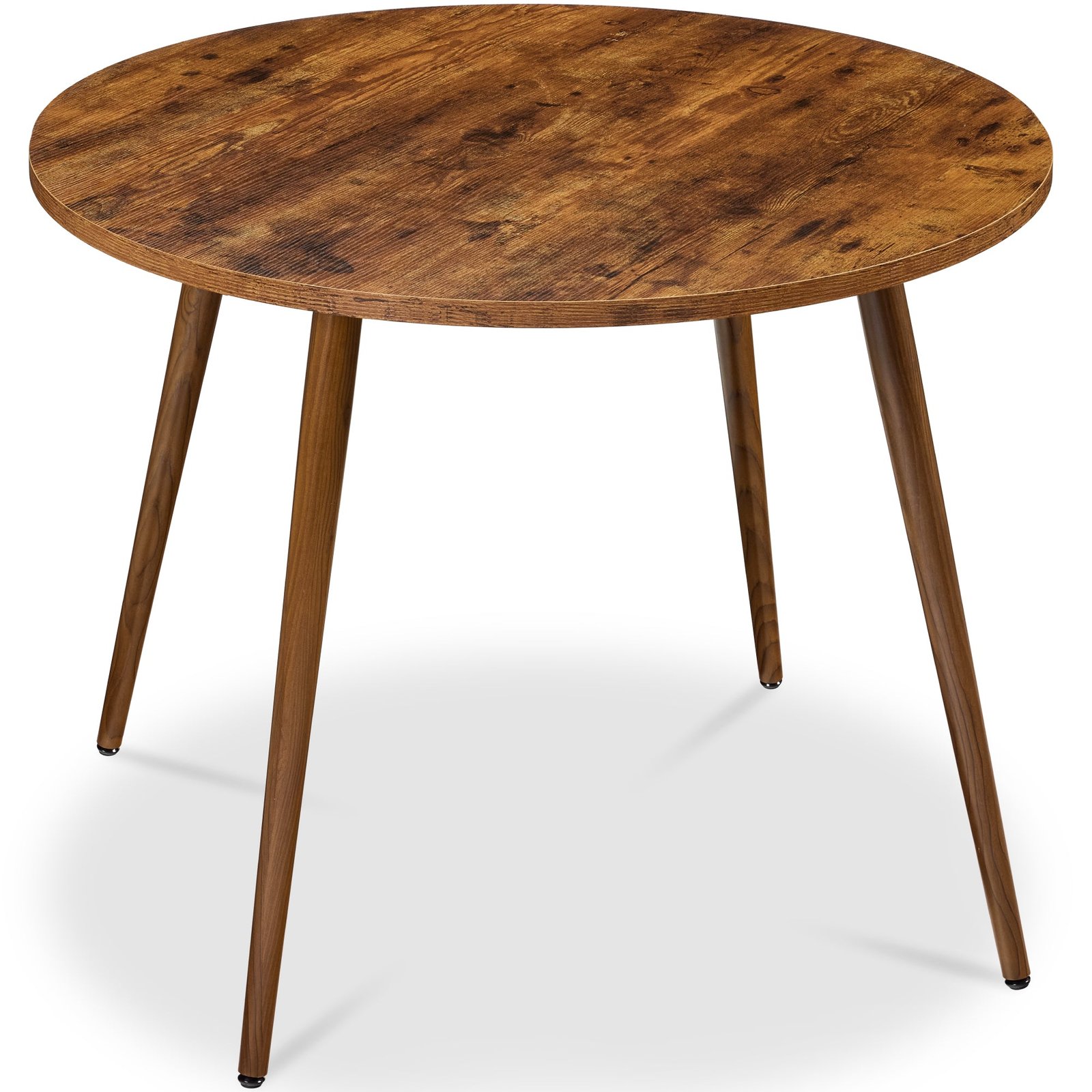Round Mid-Century Modern 35.5in Dining Table. Dinette for Home or Kitchen w/Wood Finish Steel Legs
