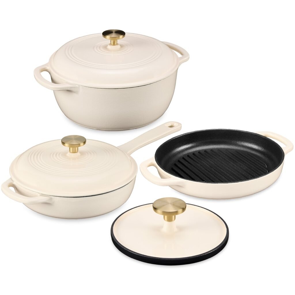 Non-Stick Pot & Pan Cookware Set. Cast Iron Skillet. Pan. Press. Dutch Oven