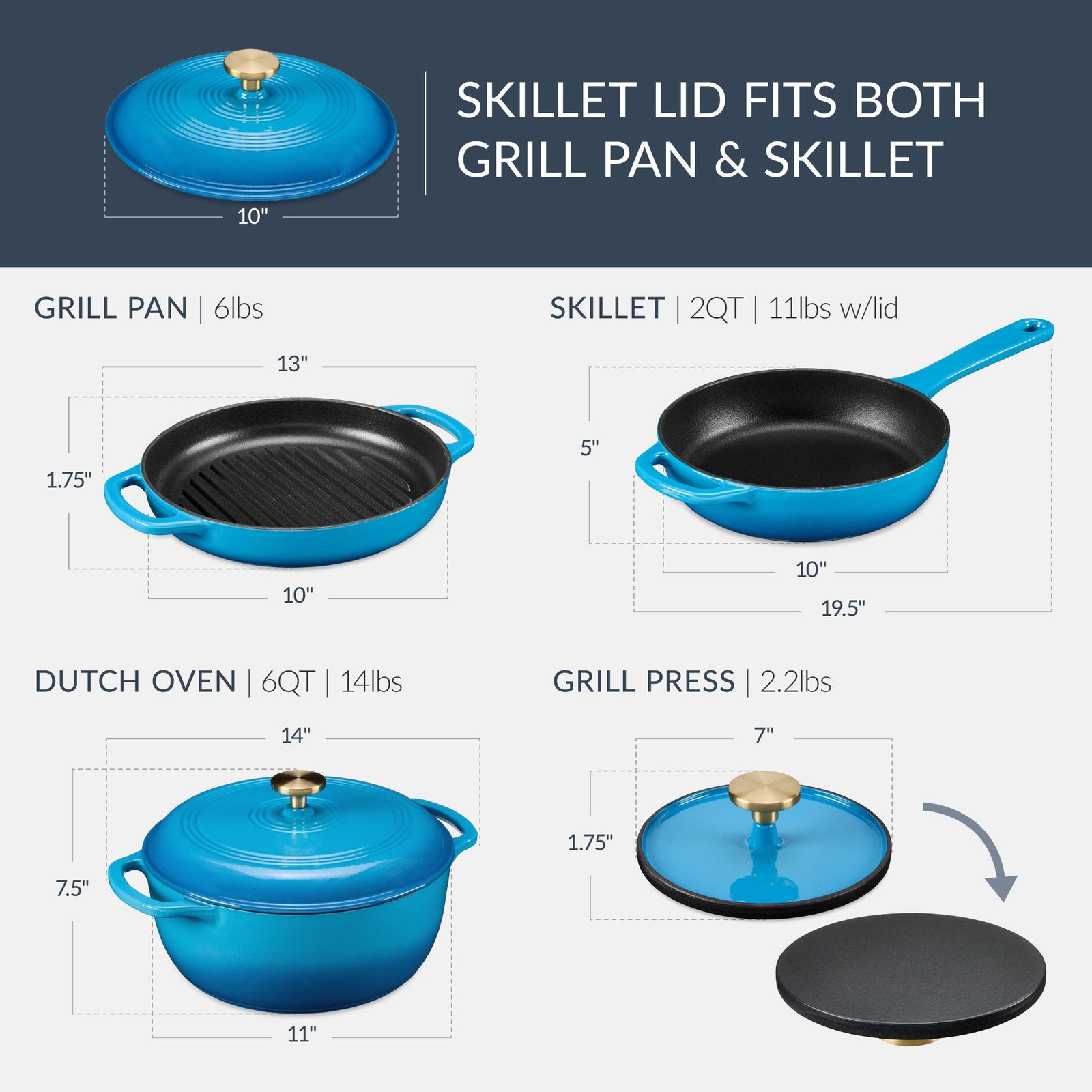 Non-Stick Pot & Pan Cookware Set. Cast Iron Skillet. Pan. Press. Dutch Oven - Image 3