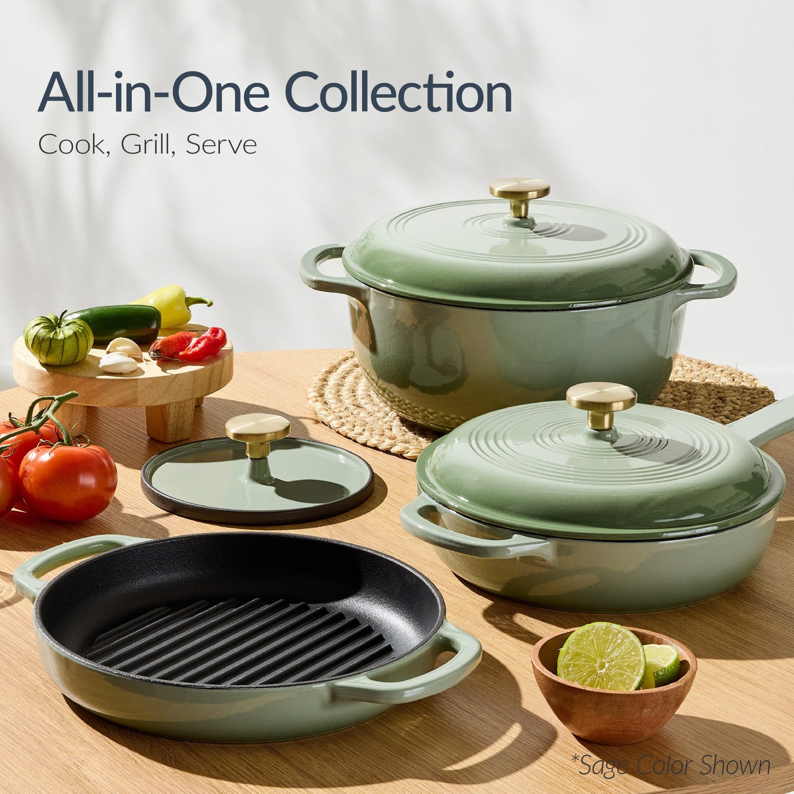 Non-Stick Pot & Pan Cookware Set. Cast Iron Skillet. Pan. Press. Dutch Oven - Image 4