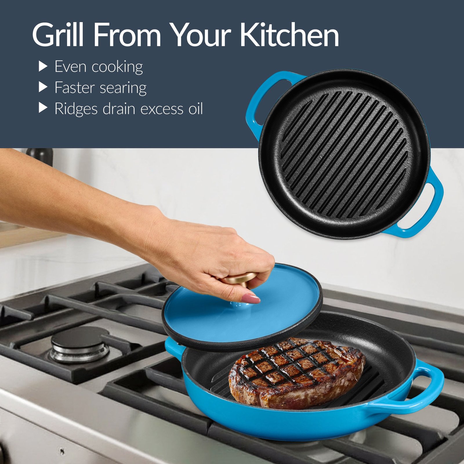 Non-Stick Pot & Pan Cookware Set. Cast Iron Skillet. Pan. Press. Dutch Oven - Image 6