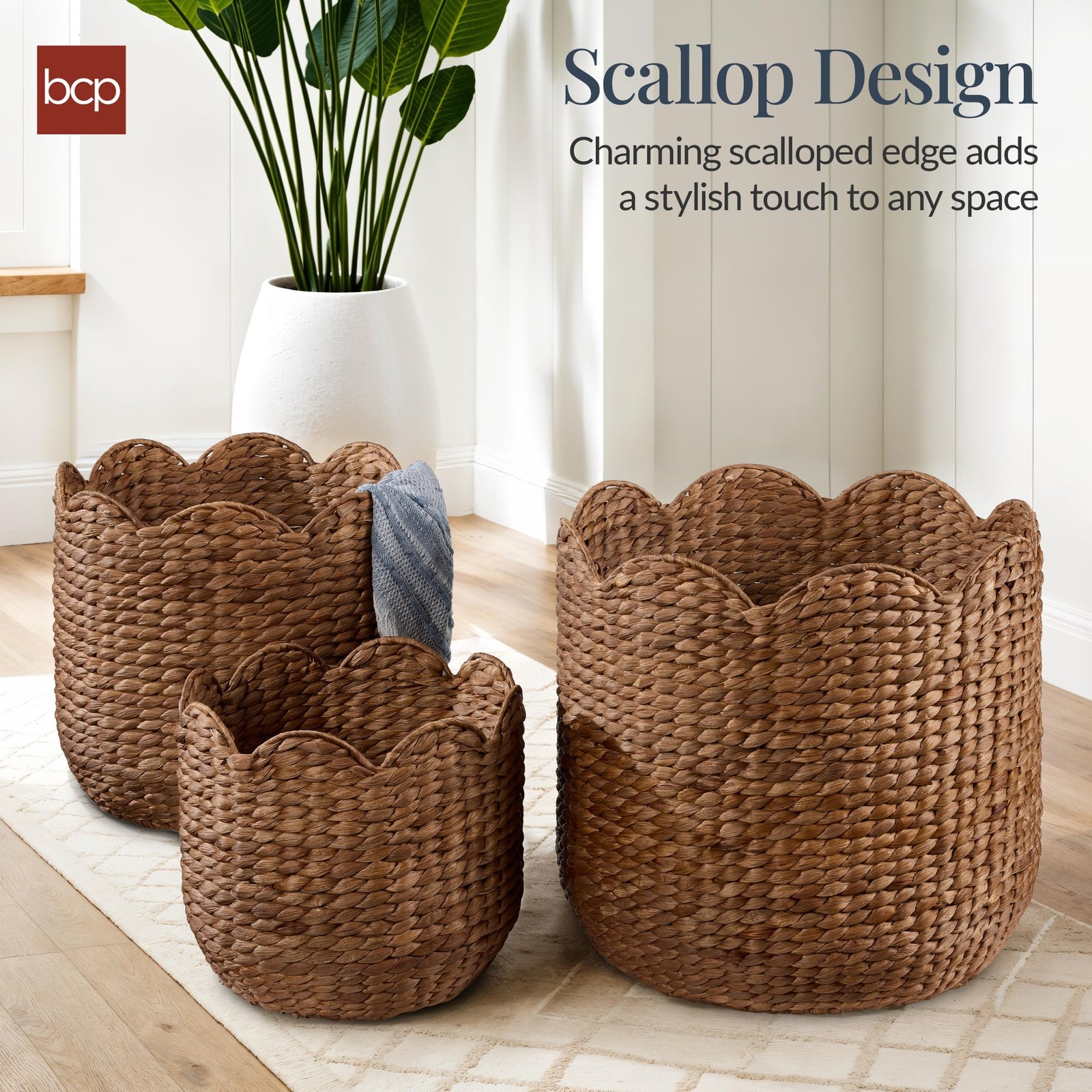 Scalloped 3PC Water Hyacinth Nesting Baskets - Image 4