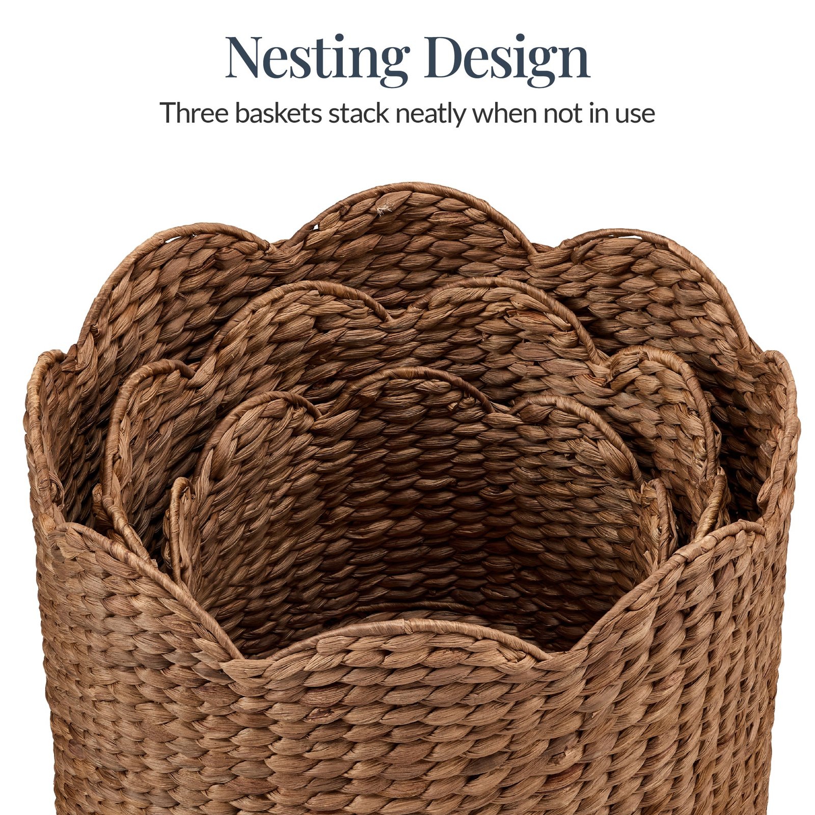 Scalloped 3PC Water Hyacinth Nesting Baskets - Image 5
