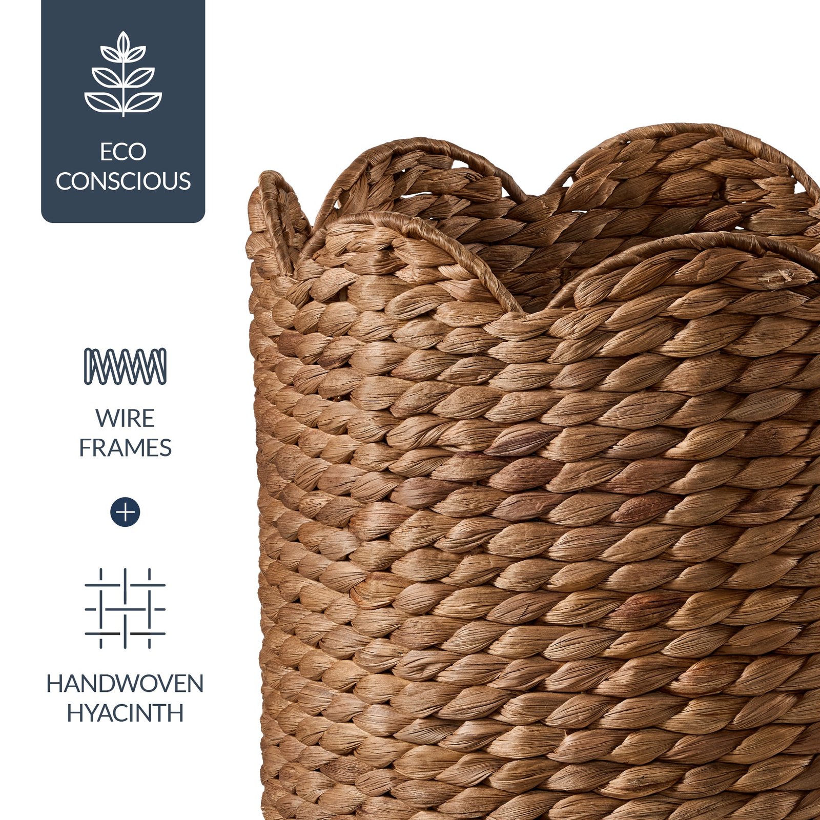 Scalloped 3PC Water Hyacinth Nesting Baskets - Image 6