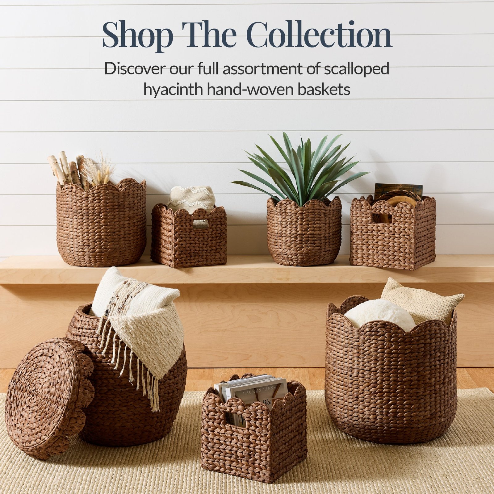 Scalloped 3PC Water Hyacinth Nesting Baskets - Image 8