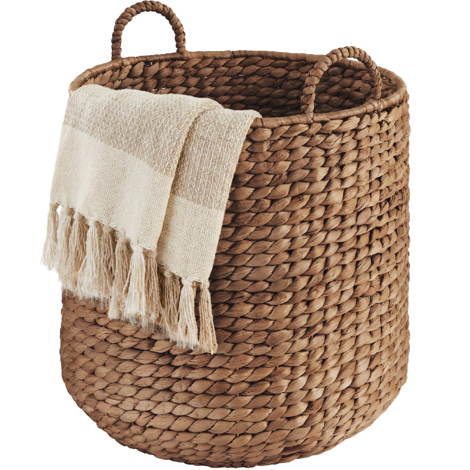 Round Storage Basket w/ Handles. Handwoven Water Hyacinth Tote