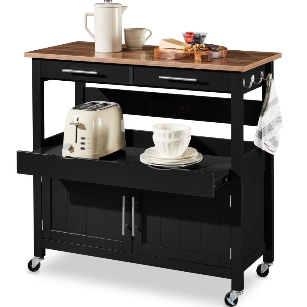 36in Large Rolling Kitchen Island Cart. 2-Door Cabinet. Outlet. & Wheels