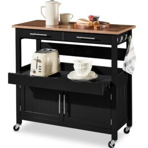 36in Large Rolling Kitchen Island Cart. 2-Door Cabinet. Outlet. & Wheels