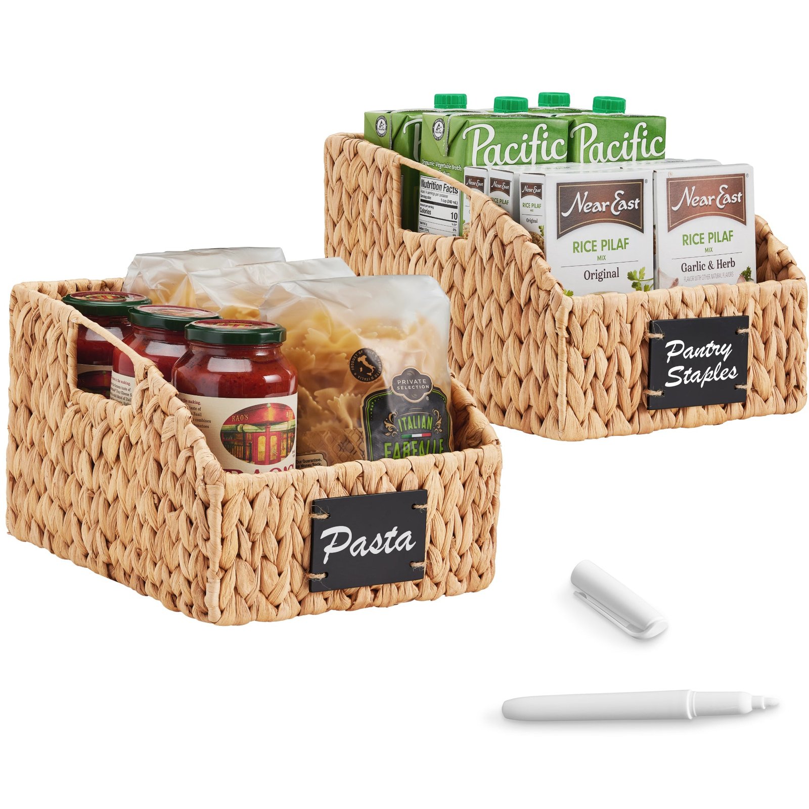 Storage Pantry Baskets for Organizing. Wicker Basket w/ Built-in Handles