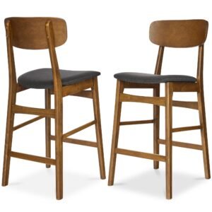 2-Piece Farmhouse Counter Height Bar Stool Set w/ Cushioned Seat. Backrest