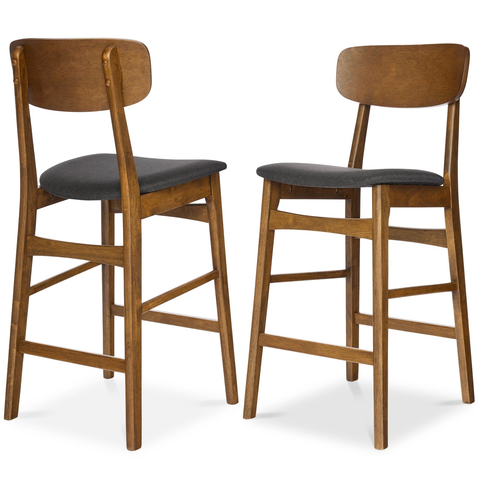 2-Piece Farmhouse Counter Height Bar Stool Set w/ Cushioned Seat. Backrest