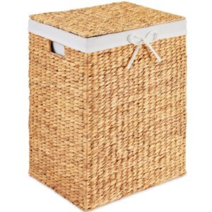 Handwoven Laundry Hamper Basket w/ Lid. Removable Liner & Built-in Handles