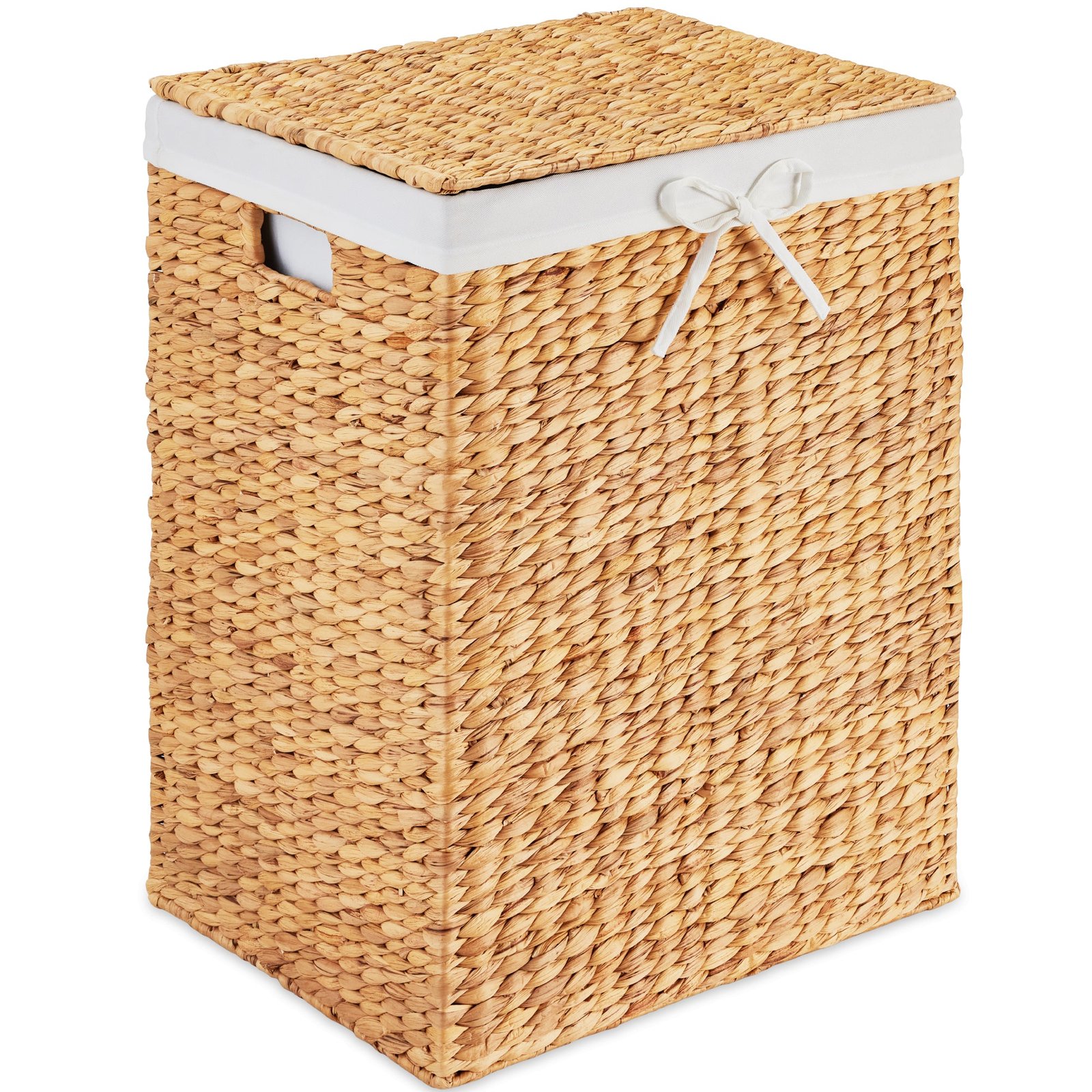 Handwoven Laundry Hamper Basket w/ Lid. Removable Liner & Built-in Handles