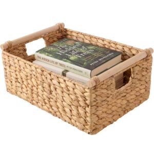 Wicker Storage Basket. Shelf Basket w/ Wooden Handles