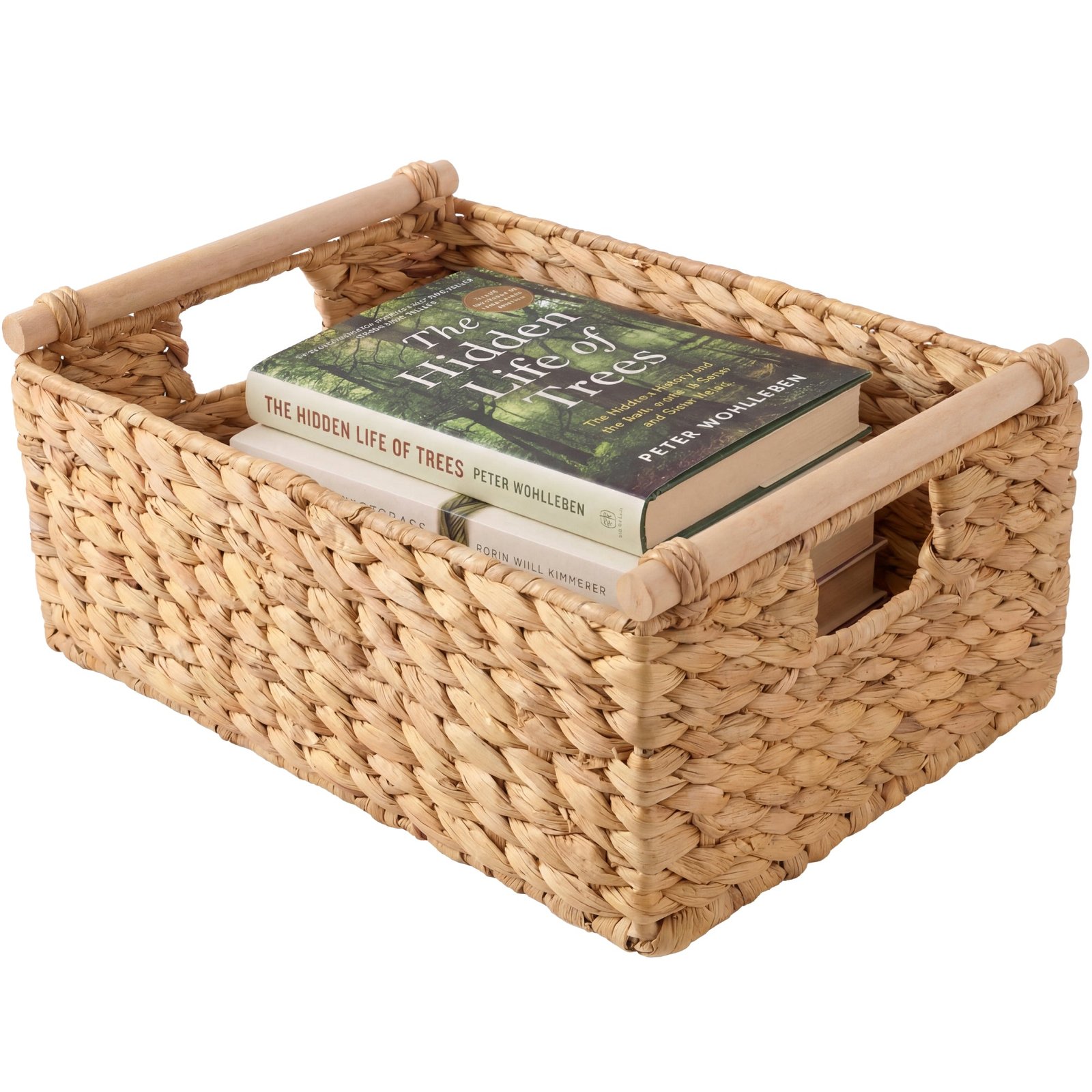 Wicker Storage Basket. Shelf Basket w/ Wooden Handles