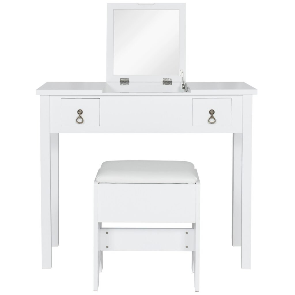 Bathroom Vanity Table Set w/ Square Mirror. Stool
