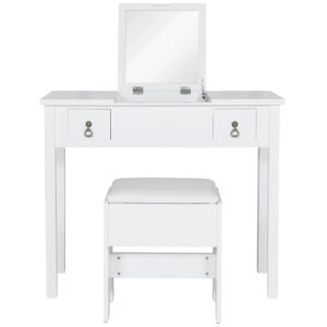 Bathroom Vanity Table Set w/ Square Mirror. Stool
