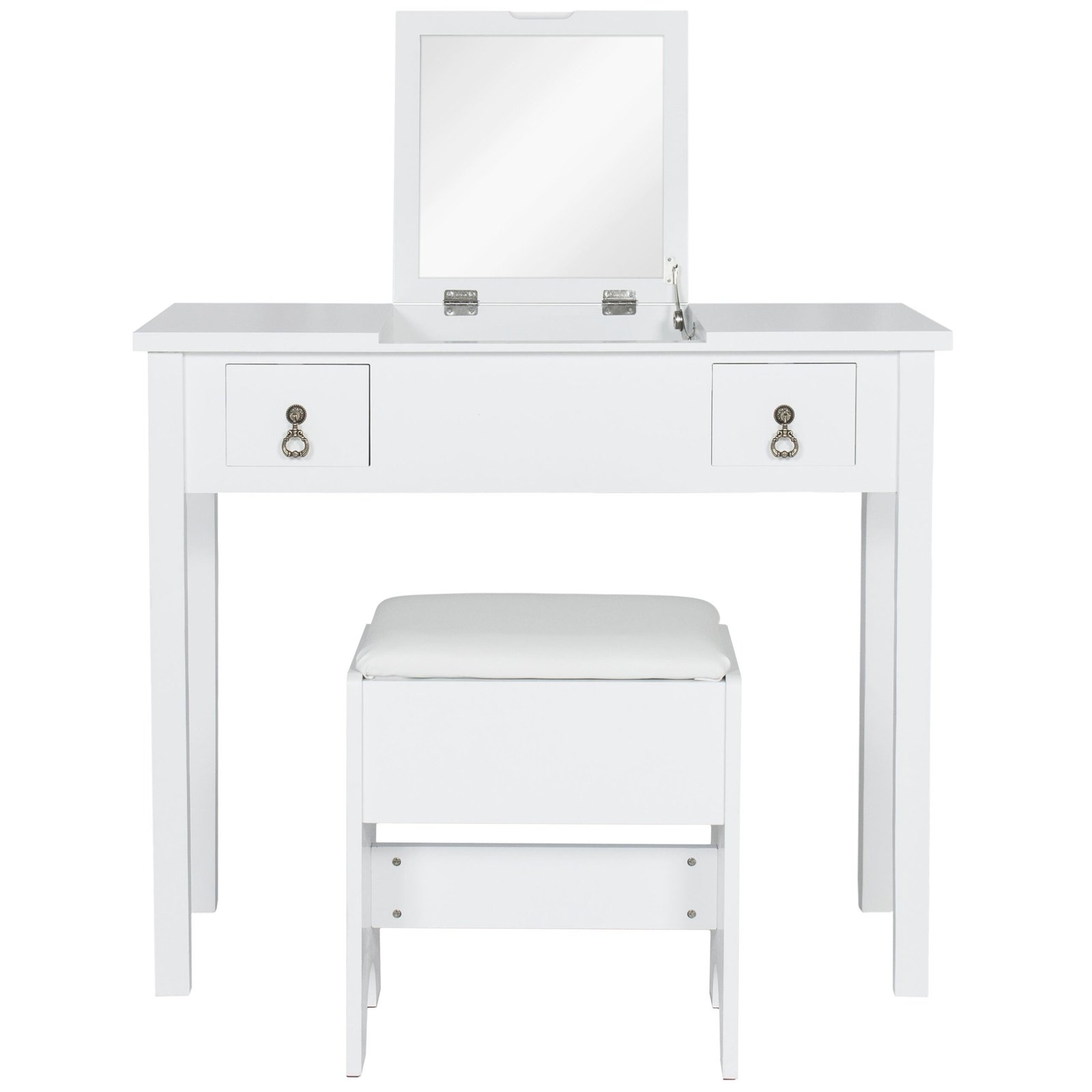 Bathroom Vanity Table Set w/ Square Mirror. Stool