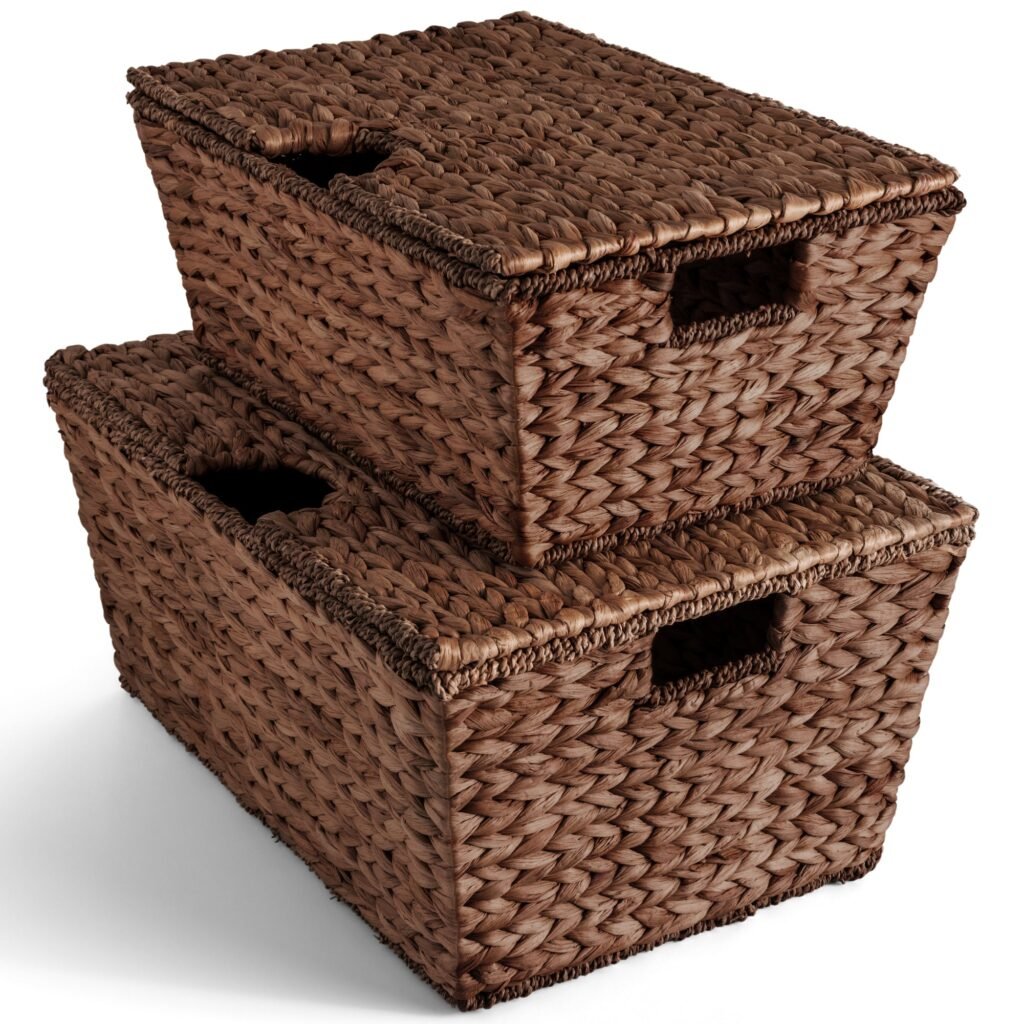 Set of 2 XL Woven Water Hyacinth Storage Baskets