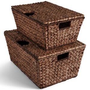 Set of 2 XL Woven Water Hyacinth Storage Baskets