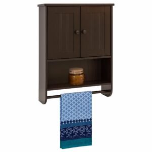 Bathroom Wall Storage Organization Cabinet w/ Double Doors. Towel Bar