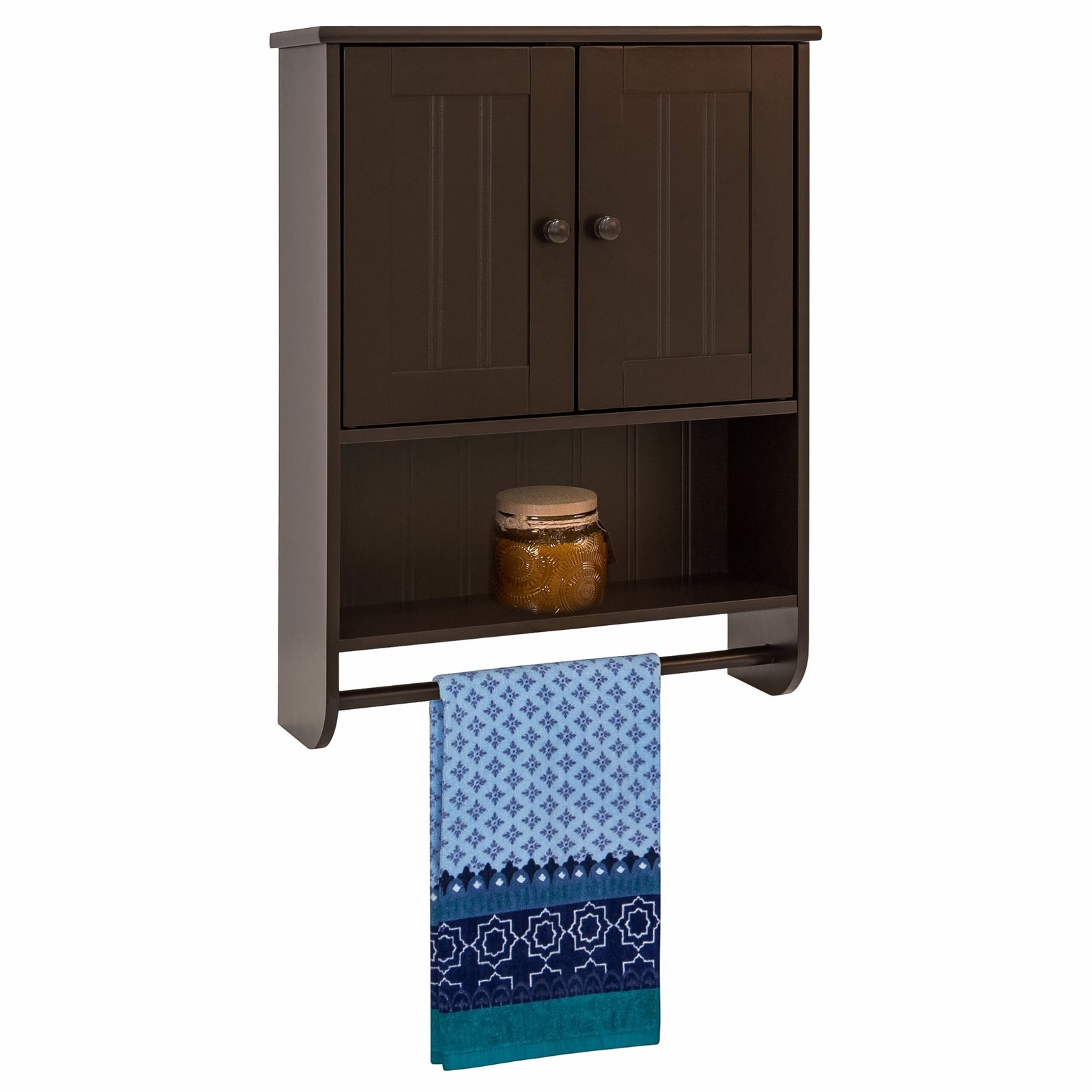 Bathroom Wall Storage Organization Cabinet w/ Double Doors. Towel Bar