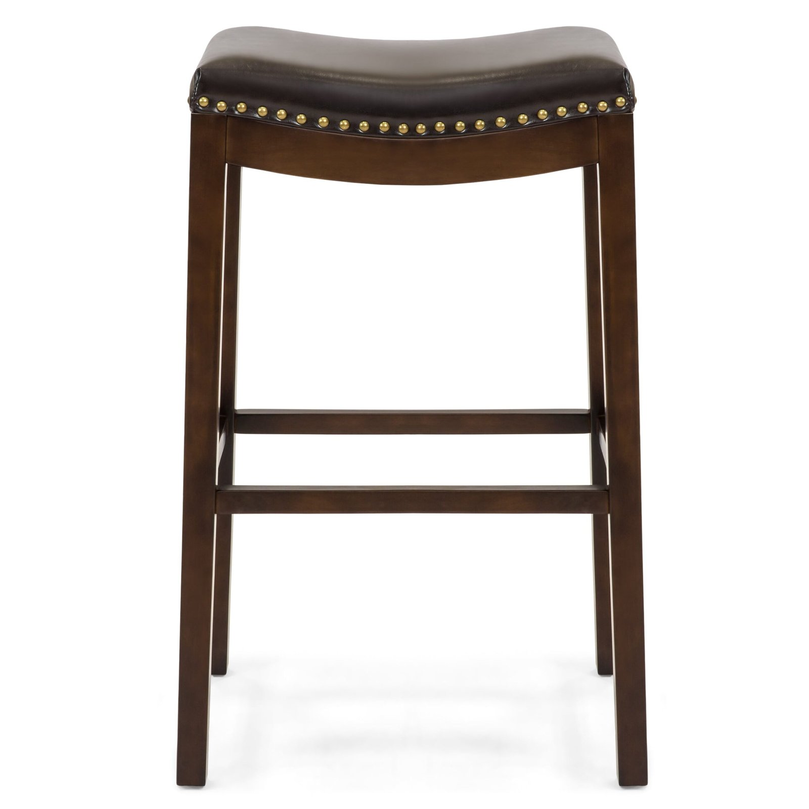 Set of 2 31in Backless Bar Stool Accent Chairs w/ Faux Leather. Brass Studs