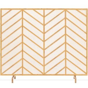 Single Panel Iron Chevron Fireplace Screen w/ Antique Finish - 38x31in