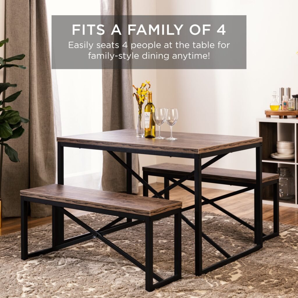 3-Piece Bench Style Dining Furniture Set w/ 2 Benches. Table - 45.5in