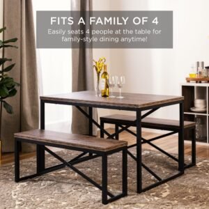 3-Piece Bench Style Dining Furniture Set w/ 2 Benches. Table - 45.5in