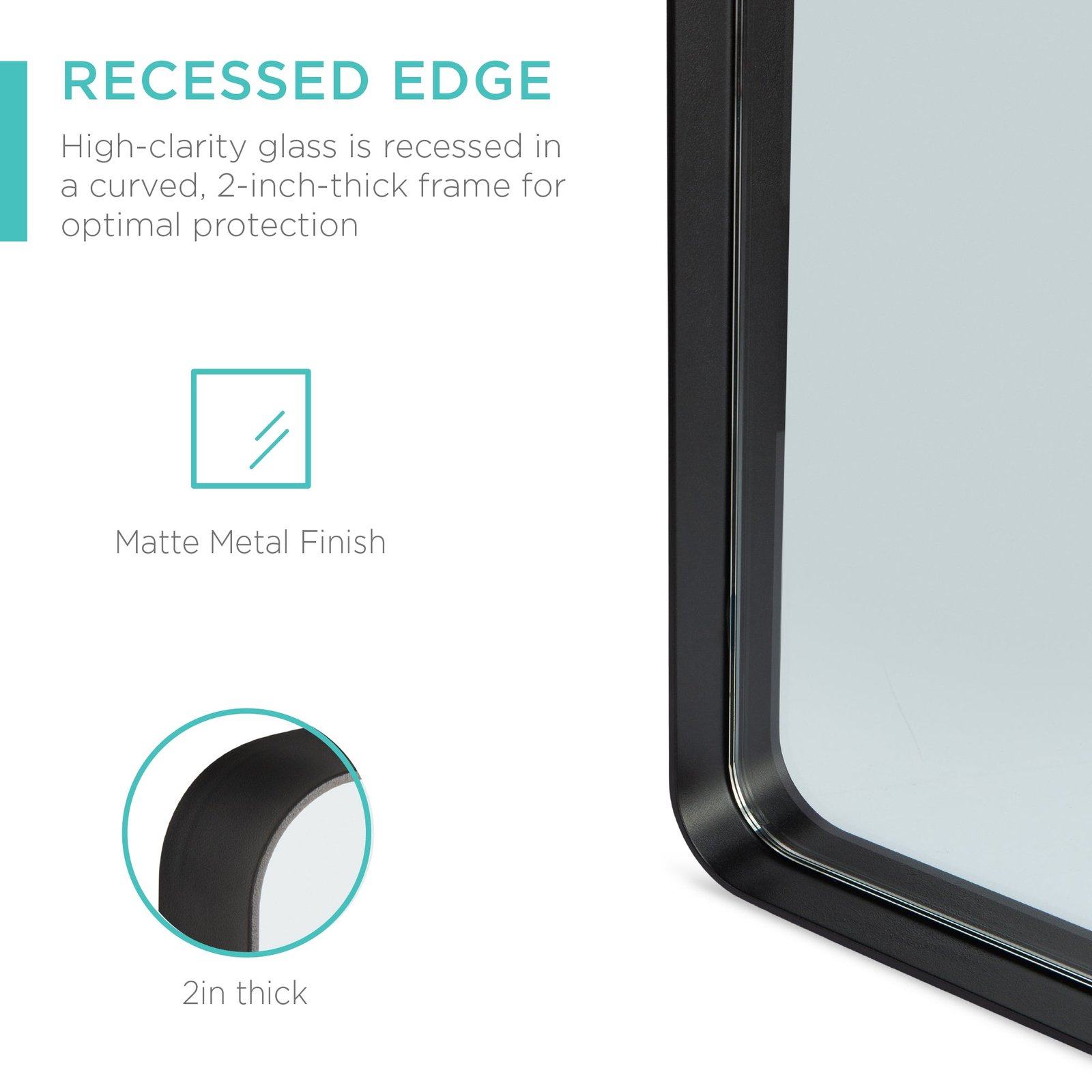 2-Way Rectangle Wall Mirror w/ Rounded Corners. Anti-Blast Film - 24x36in