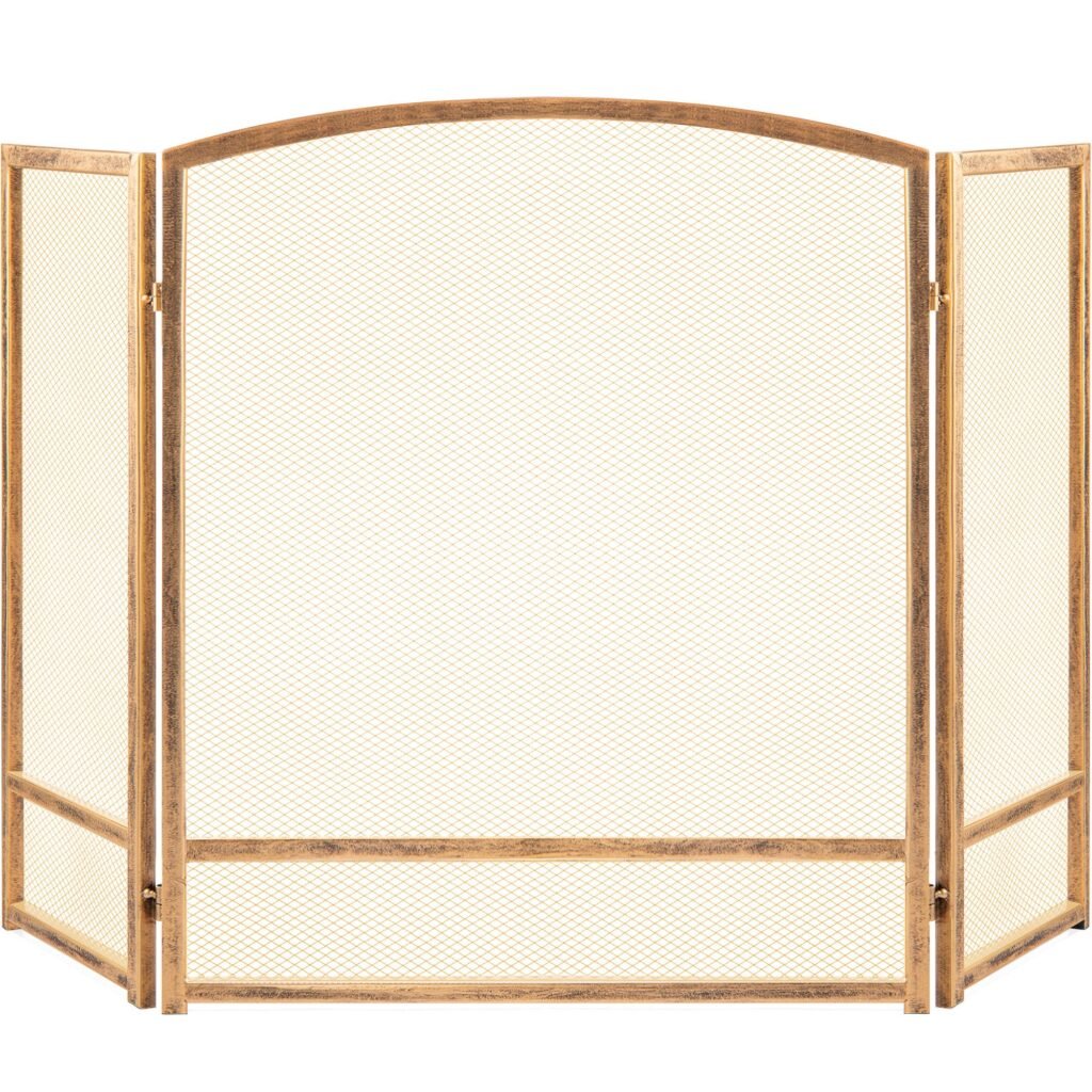 3-Panel Simple Steel Mesh Fireplace Screen w/ Worn Finish - 47.5x27.25in