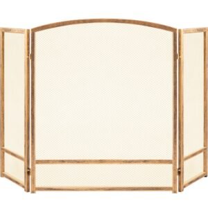 3-Panel Simple Steel Mesh Fireplace Screen w/ Worn Finish - 47.5x27.25in