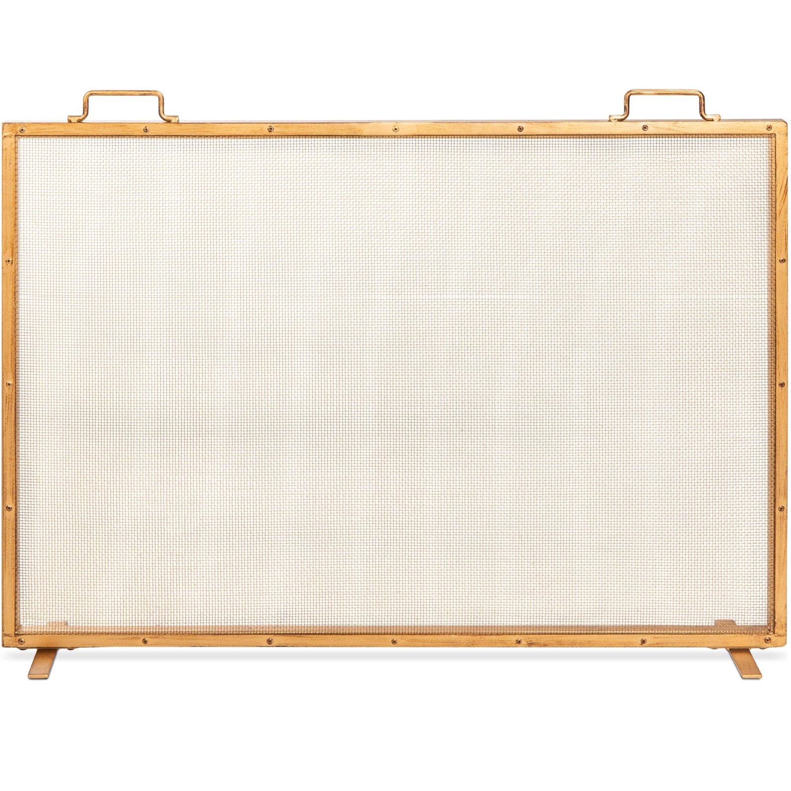 Single Panel Handcrafted Steel Mesh Fireplace Screen w/ Handles - 38x27in