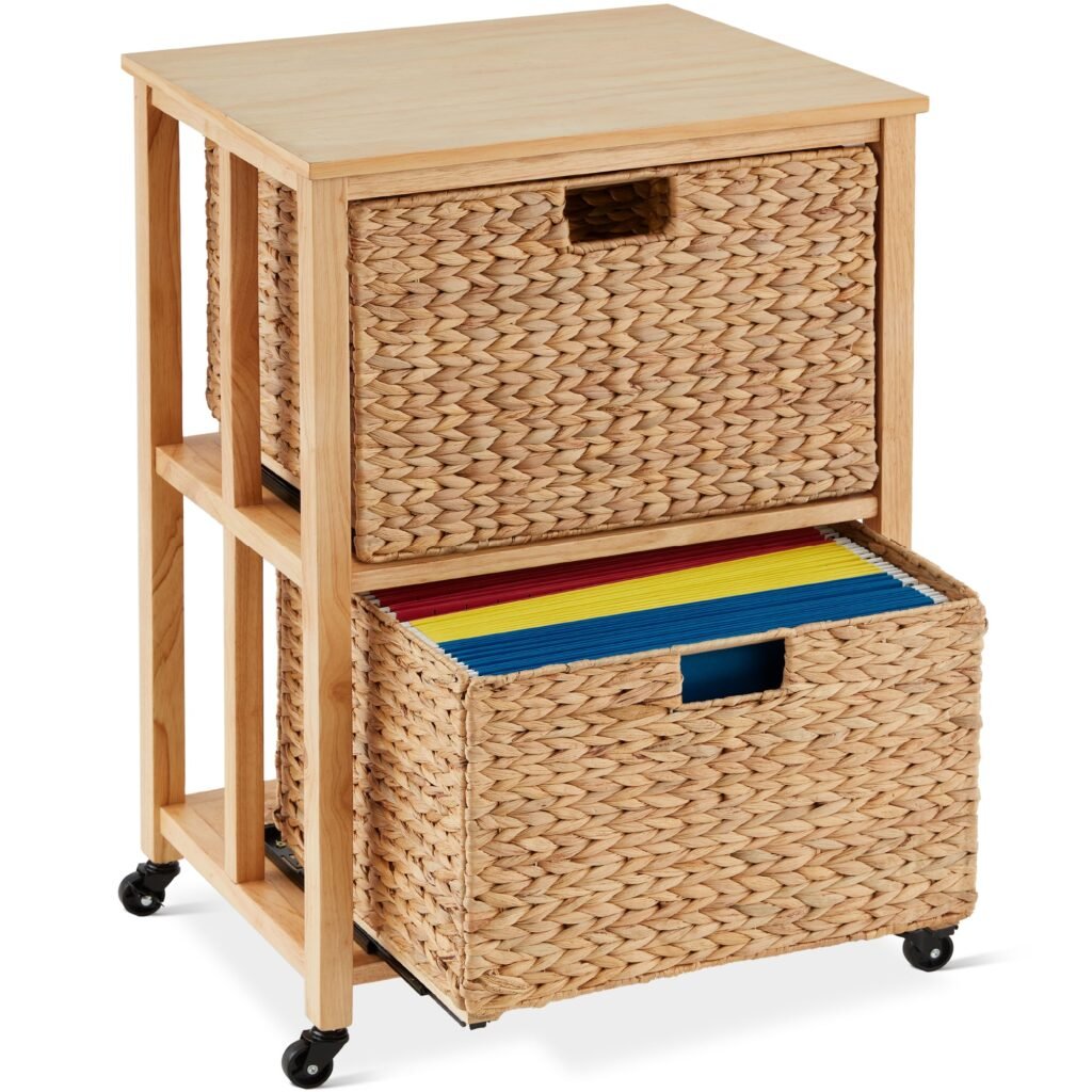 Vertical Rolling File Cabinet w/ Rubberwood Frame. Locking Caster Wheels
