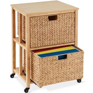 Vertical Rolling File Cabinet w/ Rubberwood Frame. Locking Caster Wheels