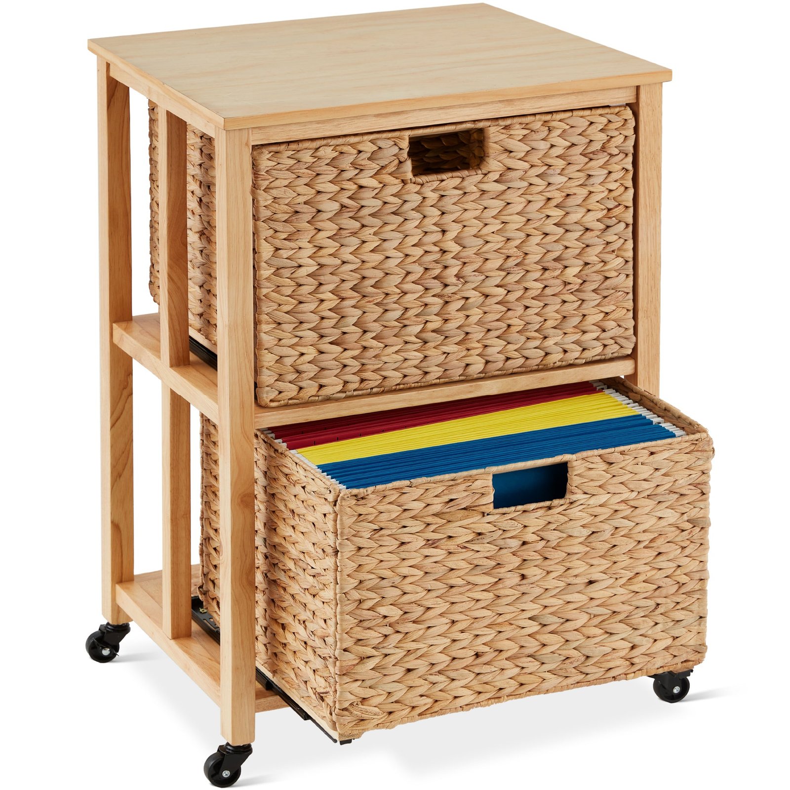 Vertical Rolling File Cabinet w/ Rubberwood Frame. Locking Caster Wheels