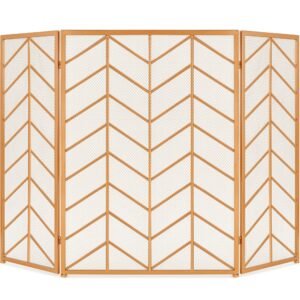3-Panel Iron Chevron Fireplace Screen w/ Handles - 52x31in