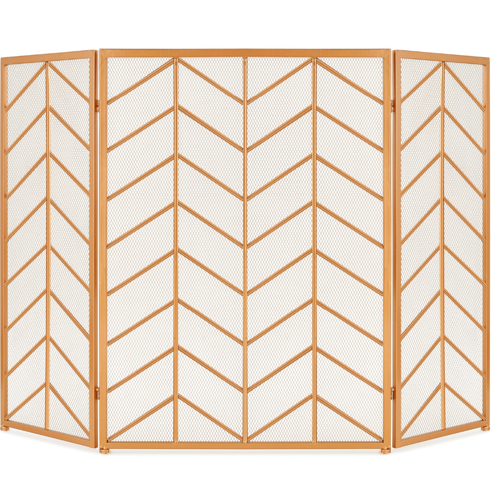 3-Panel Iron Chevron Fireplace Screen w/ Handles - 52x31in