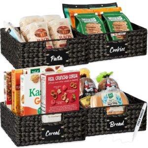 Set of 4 Water Hyacinth Pantry Baskets w/ Chalkboard. Marker - 13in