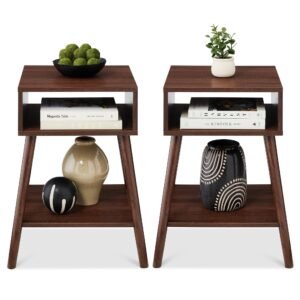 Set of 2 Mid-Century Modern End Tables w/ Cubby. Shelf