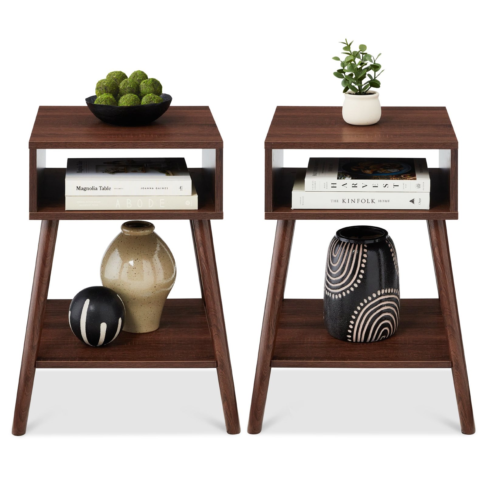 Set of 2 Mid-Century Modern End Tables w/ Cubby. Shelf