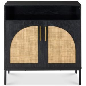 2-Door Rattan Cabinet. Buffet. w/ Cord Cutout & Storage Shelf. Natural