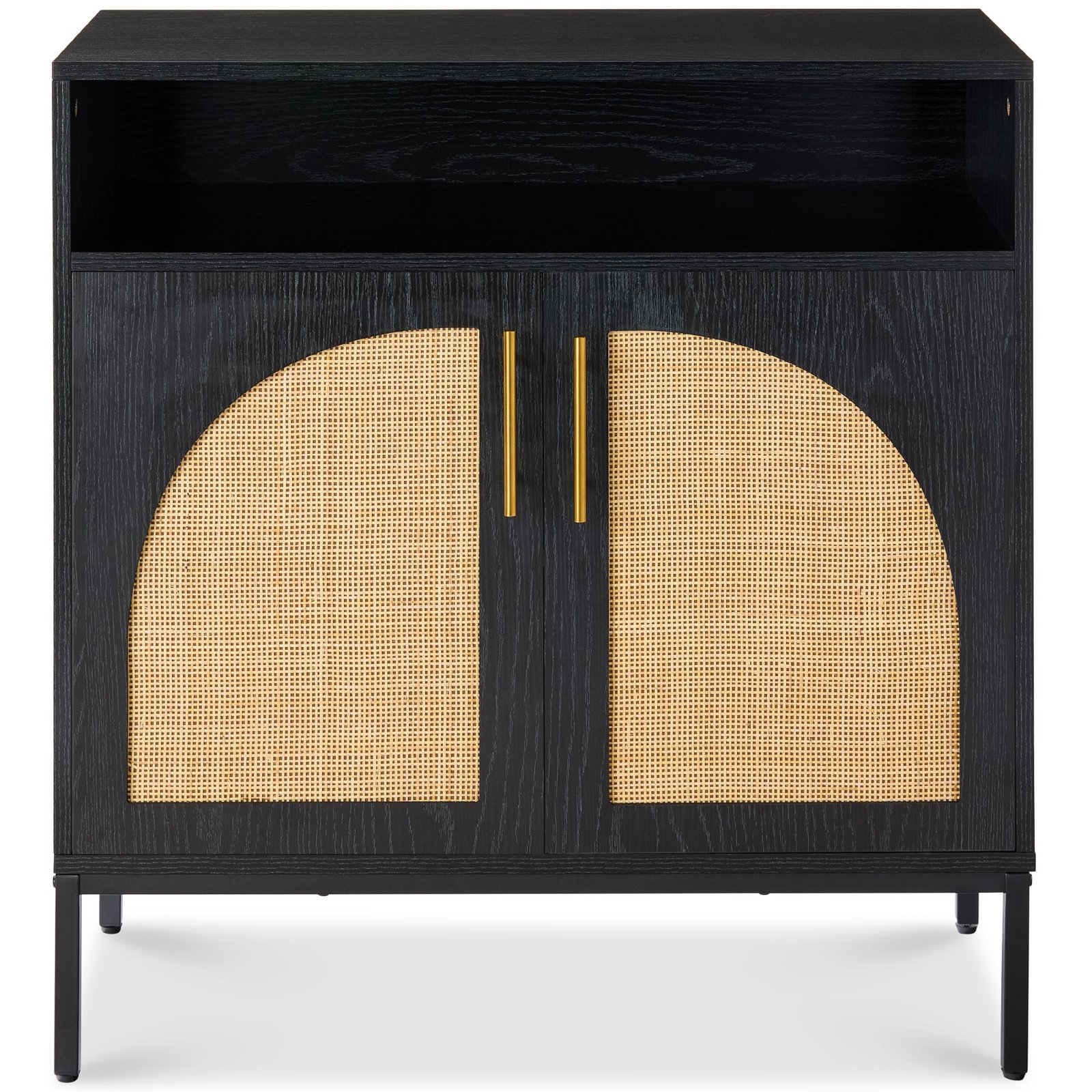 2-Door Rattan Cabinet. Buffet. w/ Cord Cutout & Storage Shelf. Natural