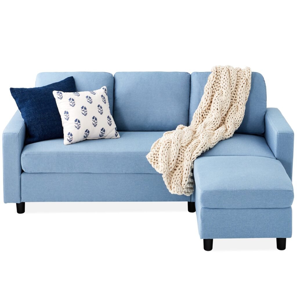 Upholstered Sectional Sofa Couch w/ Chaise Lounge. Reversible Ottoman Bench