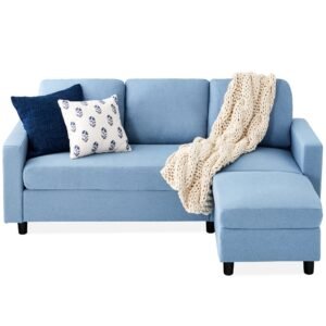 Upholstered Sectional Sofa Couch w/ Chaise Lounge. Reversible Ottoman Bench
