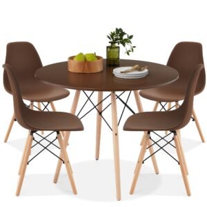 5-Piece Mid-Century Modern Dining Set w/ 4 Chairs. Wooden Legs. Metal Frame