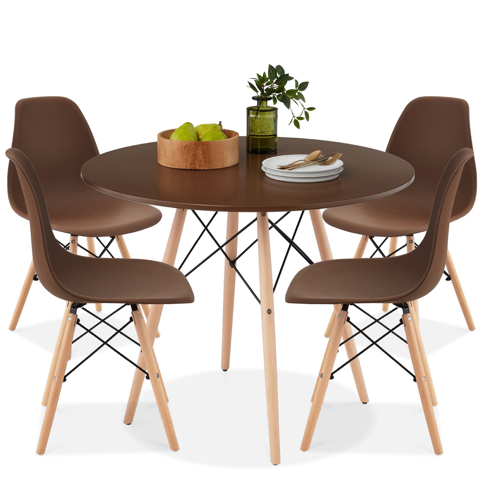 5-Piece Mid-Century Modern Dining Set w/ 4 Chairs. Wooden Legs. Metal Frame