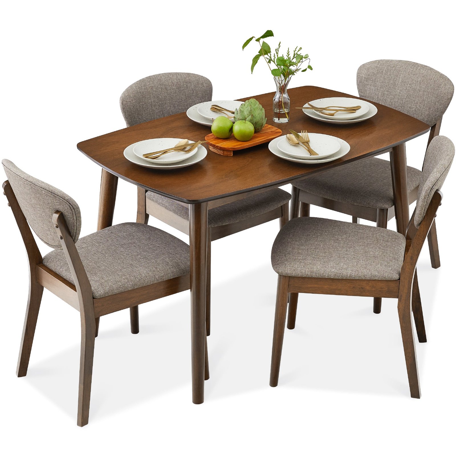 5-Piece Wooden Mid-Century Modern Dining Set w/ 4 Chairs. Padded Seat & Back